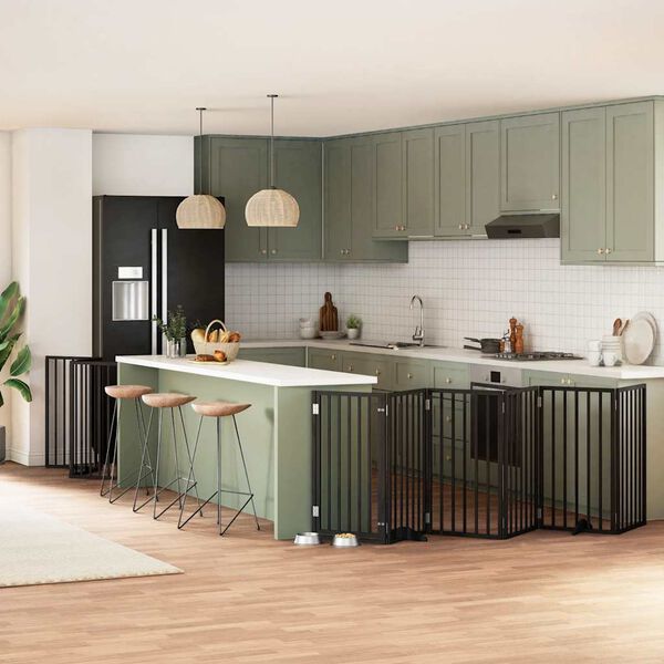 vidaXL hundel&aring;ge med d&oslash;r 12 paneler 600 cm foldbar poppeltr&aelig; sort