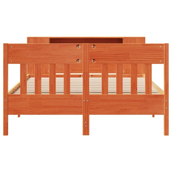 vidaXL seng med reol uden madras 140x200cm massivt fyrretræ gyldenbrun
