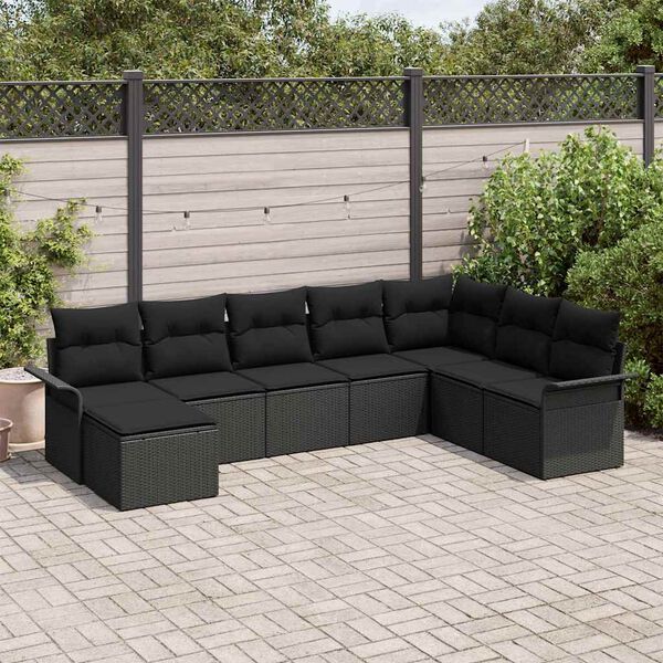 vidaXL Havesofa S&aelig;t med pude 8 pcs Sort polyrattan