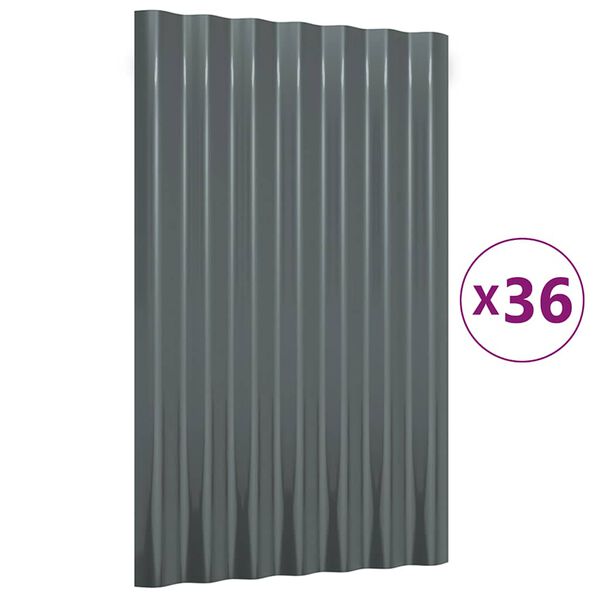 vidaXL tagplader 36 stk. 60x36 cm galvaniseret st&aring;l antracitgr&aring;