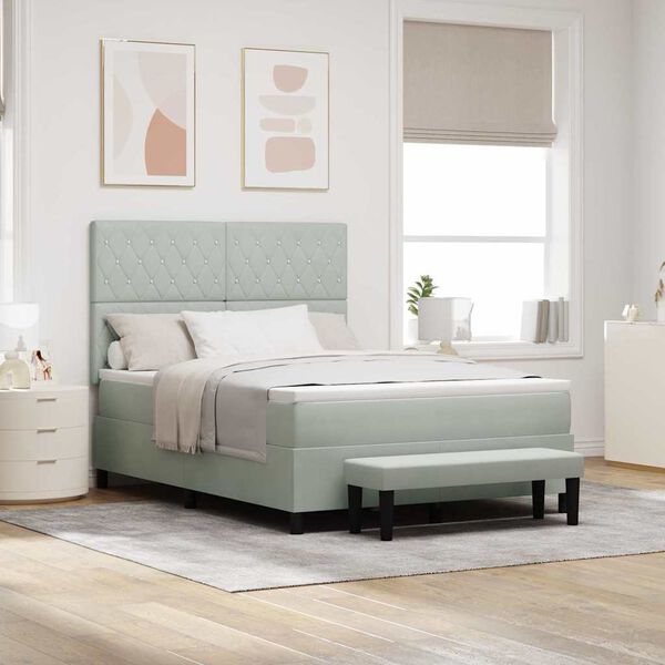vidaXL Box spring seng med madras Lysegr&aring; 140 x 190 cm Fl&oslash;jl