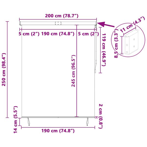 vidaXL Rullegardin med gardiner Creme 200 x 250 cm Stof og Aluminium