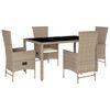vidaXL spisebordss&aelig;t til haven 5 dele med hynder polyrattan beige