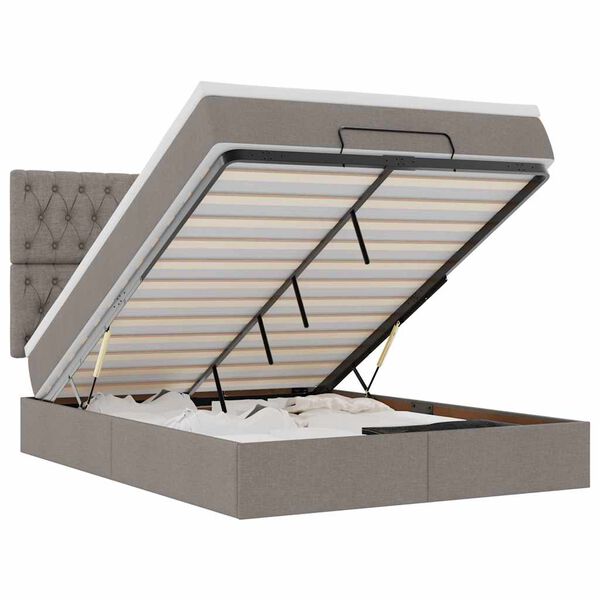 vidaXL osmannisk sengeramme med madras 140x200 cm stof gr&aring;brun