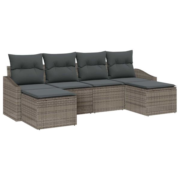 vidaXL Sofa S&aelig;t med pude 6 pcs Gr&aring; polyrattan