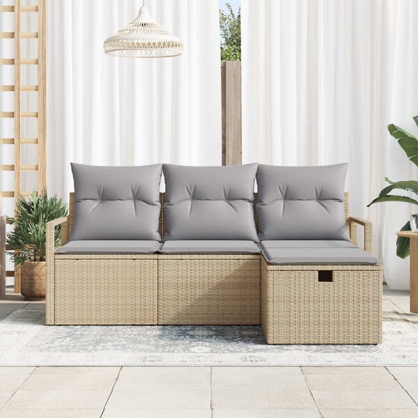 vidaXL Havesofa Sæt med pude med opbevaring 4 pcs Beige Poly rattan