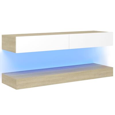 vidaXL tv-bord med LED-lys 120x35 cm hvid og sonoma-eg