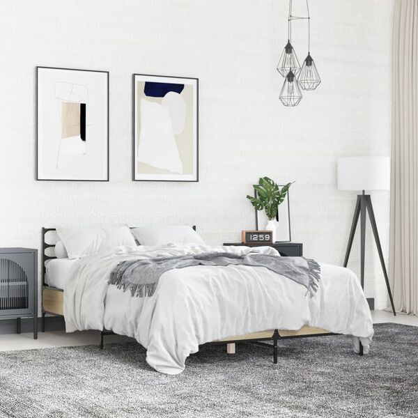 vidaXL sengestel 120x190 cm konstrueret tr&aelig; og metal sonoma-eg