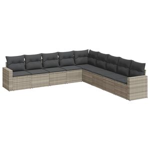 vidaXL sofas&aelig;t til haven 9 dele med hynder polyrattan lysegr&aring;