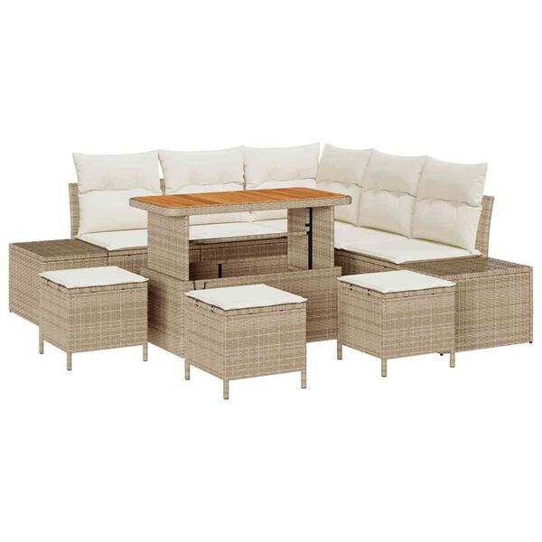 vidaXL Havesofa S&aelig;t med pude 9 pcs Beige polyrattan