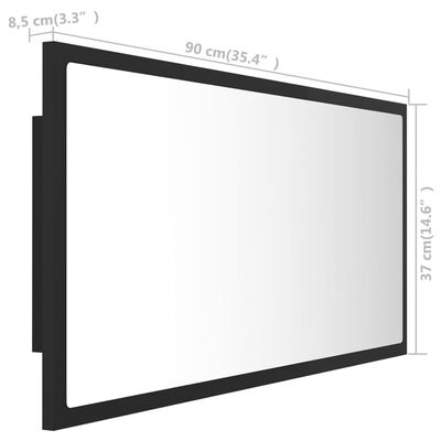 vidaXL badeværelsesspejl med LED-lys 90x8,5x37 cm akryl grå