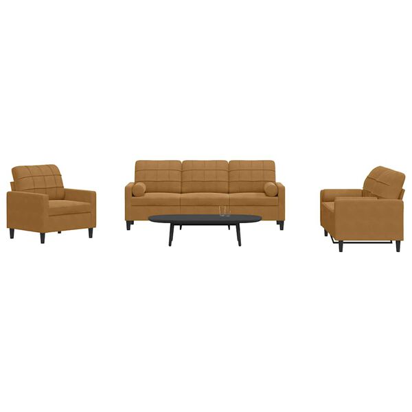 vidaXL sofas&aelig;t 3 dele med hynder og bolsterpuder velour brun