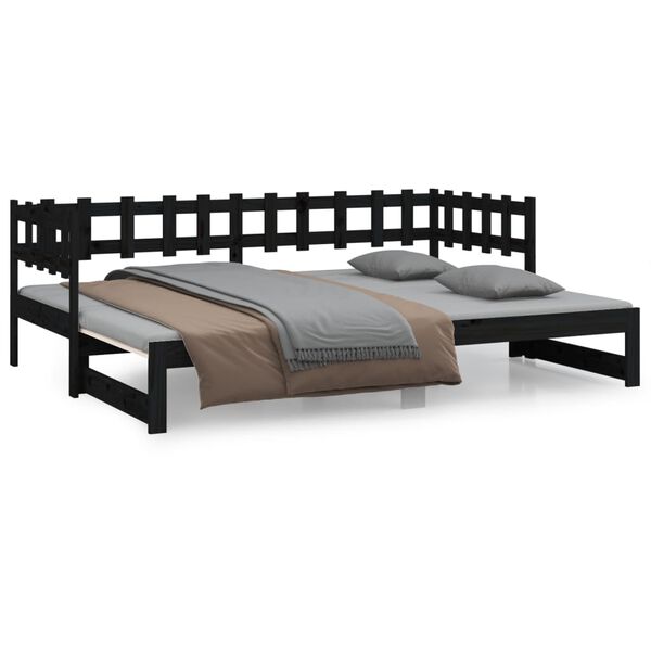 vidaXL daybed med udtr&aelig;k 2x(90x200) cm massivt fyrretr&aelig; sort
