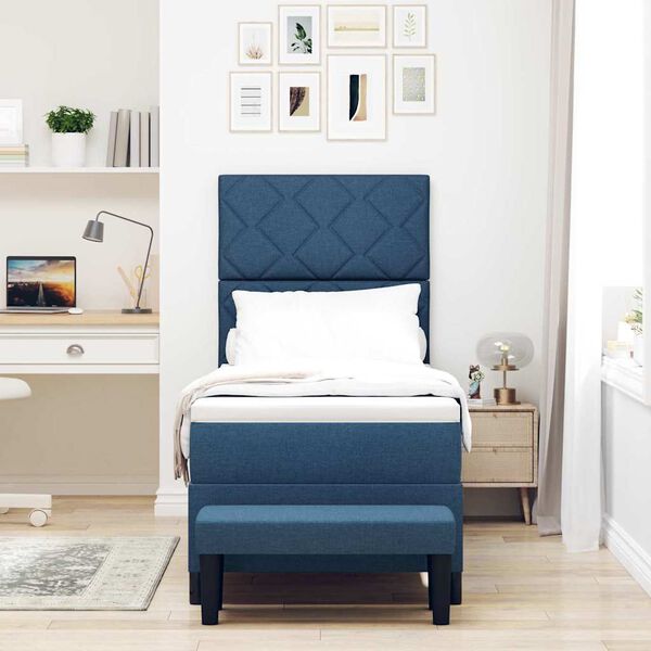 vidaXL Box spring seng med madras med hovedg&aelig;rde Bl&aring; 80 x 200 cm Stof