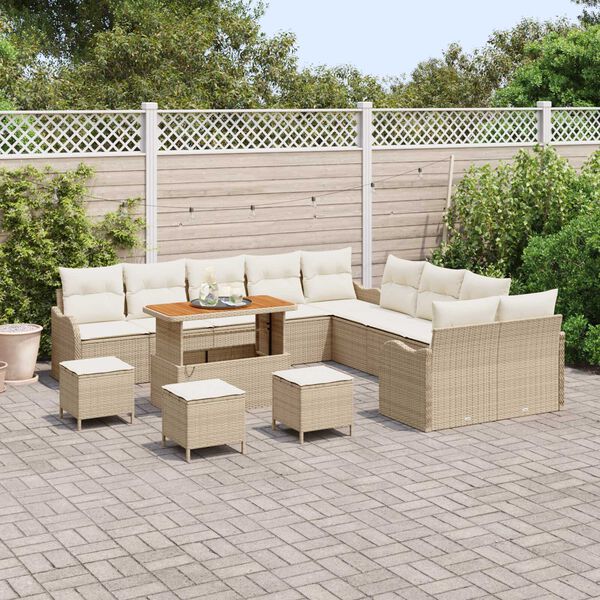 vidaXL Havesofa S&aelig;t 14 pcs Beige polyrattan