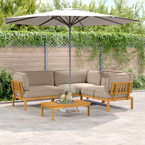 vidaXL Sofa S&aelig;t med pude Ensfarvet 4 pcs Gr&aring;brun Massivt Akacietr&aelig;