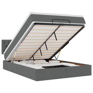 vidaXL ottoman seng med madras & LEDs 140x190 cm stof M&oslash;rkegr&aring;