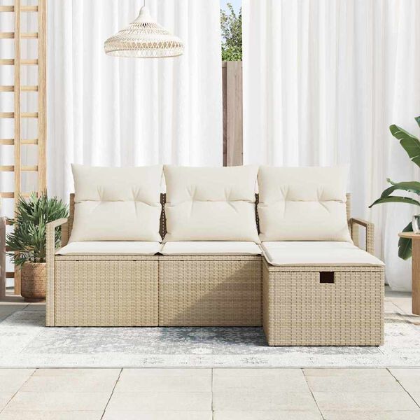 vidaXL Havesofa S&aelig;t med pude med opbevaring 4 pcs Beige Poly rattan