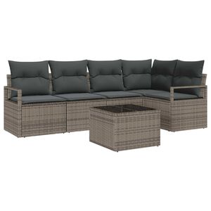 vidaXL Havesofa S&aelig;t med pude med opbevaring 6 pcs Lysegr&aring; polyrattan