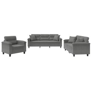 vidaXL sofas&aelig;t 3 dele med puder mikrofiberstof m&oslash;rkegr&aring;