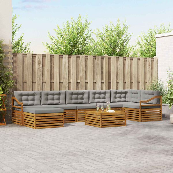 vidaXL Udend&oslash;rs sofagruppe 8 pcs Naturlig og Lys Gr&aring; Massivt Akacietr&aelig;