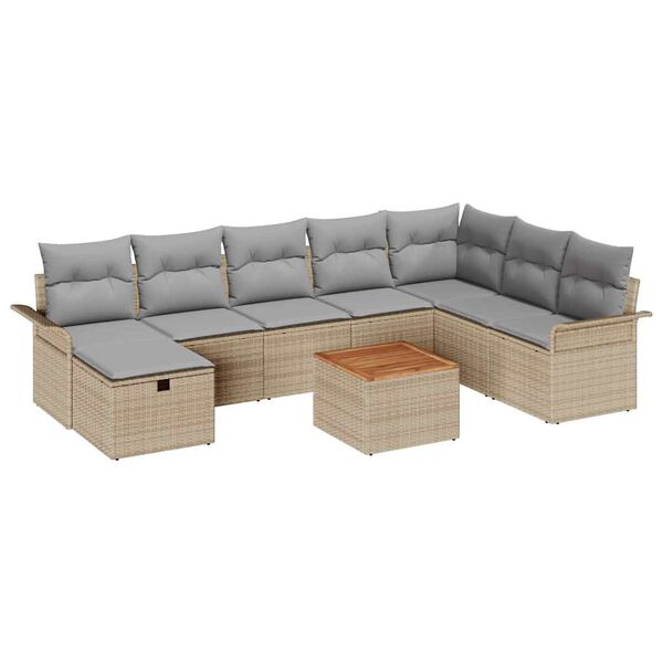 vidaXL Havesofa S&aelig;t med pude med opbevaring 9 pcs Beige Poly rattan