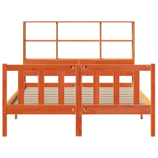 vidaXL seng med reol uden madras 140x190cm massivt fyrretr&aelig; gyldenbrun