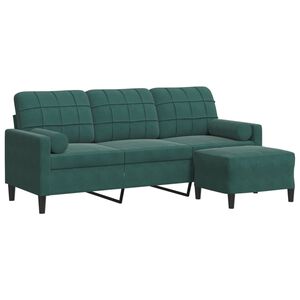 vidaXL 3-personers sofa med fodskammel 180 cm velour M&oslash;rkegr&oslash;n