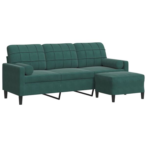 vidaXL 3-personers sofa med fodskammel 180 cm velour Mørkegrøn