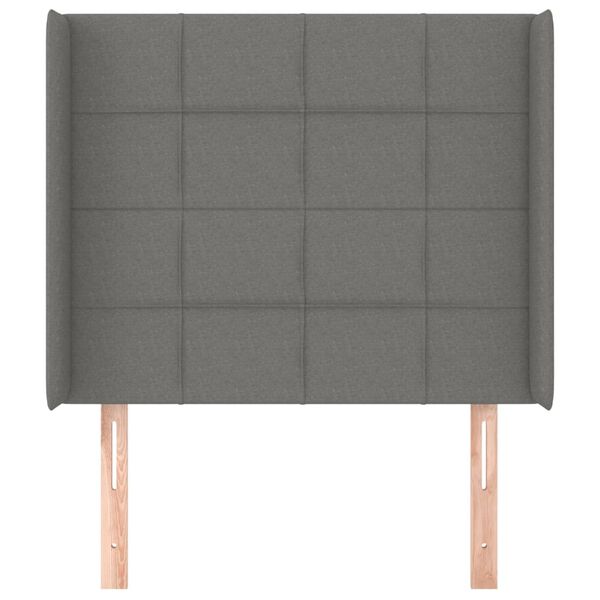 vidaXL sengegavl med kanter 103x16x118/128 cm stof m&oslash;rkegr&aring;