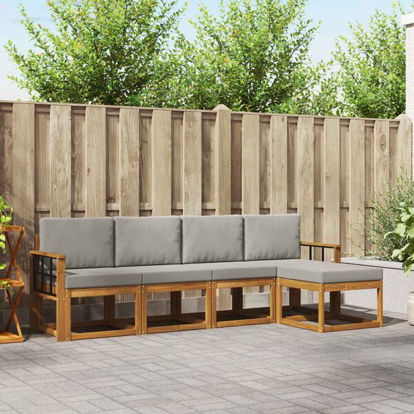 vidaXL Udend&oslash;rs sofagruppe 5 pcs Naturlig og Lys Gr&aring; Massivt Akacietr&aelig;