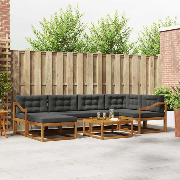 vidaXL Udend&oslash;rs sofagruppe med pude 7 pcs Naturlig og Antracit