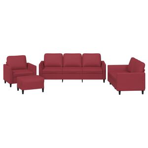 vidaXL sofas&aelig;t 4 dele med hynder kunstl&aelig;der vinr&oslash;d