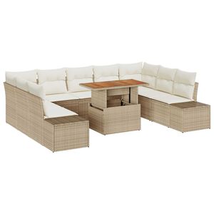 vidaXL Havesofa S&aelig;t med opbevaring 10 pcs Beige Poly rattan
