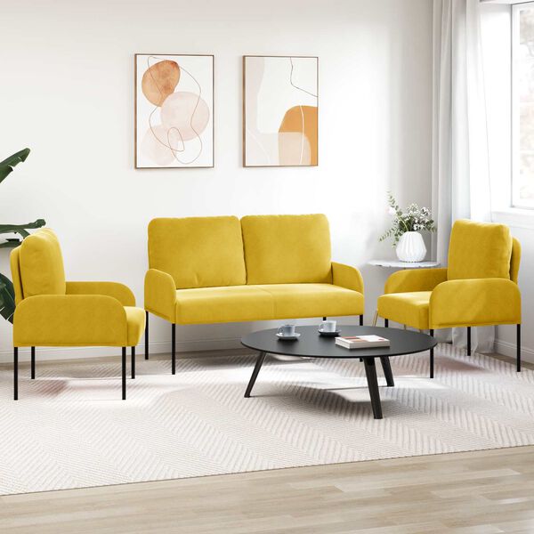 vidaXL Sofas&aelig;t med pude 3 pcs Gul 115 x 56 x 80 cm Krydsfin&eacute;r