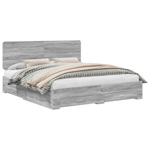 vidaXL Sengestel med skuffe Gr&aring; Sonoma 200 x 200 cm Konstrueret tr&aelig;