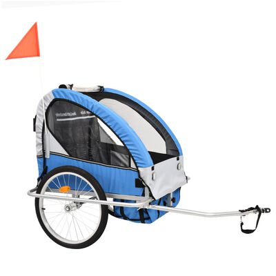 vidaXL 2-i-1 cykelanhænger og klapvogn blå og grå