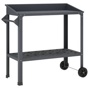 vidaXL Pottebord med hjul 96 x 50 x 89 cm Koldvalset st&aring;l Antracit