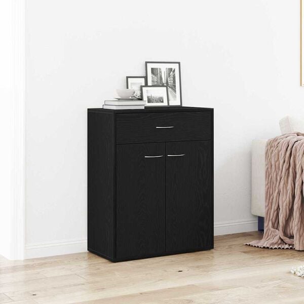 vidaXL Sideboard med skuffe Sort eg 60 x 30 x 75 cm Konstrueret træ