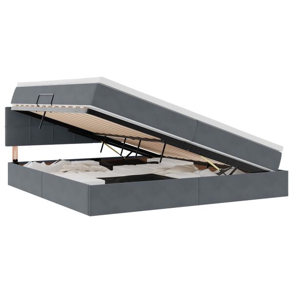 vidaXL Opbevaringsseng med madras M&oslash;rkegr&aring; 200 x 200 cm Fl&oslash;jl