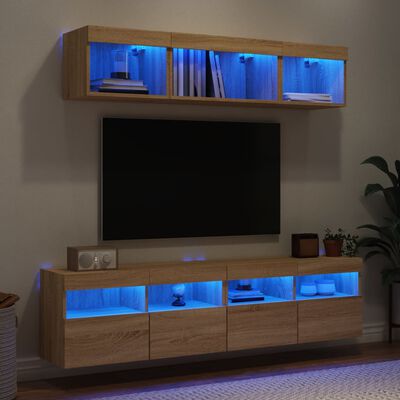 vidaXL tv-møbel til væg 5 dele med LED-lys konstrueret træ sonoma-eg