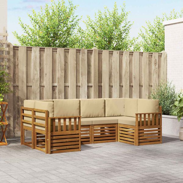 vidaXL Sektionalsofa s&aelig;t med pude 6 pcs Naturfarvet Massivt Akacietr&aelig;