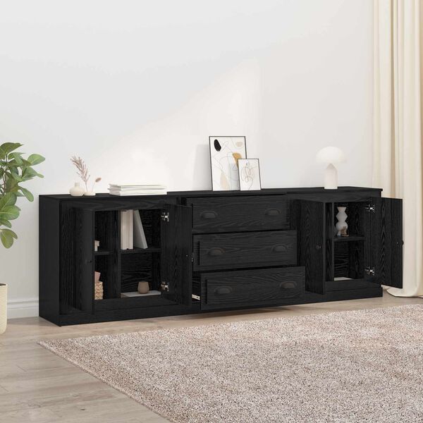 vidaXL Sideboards 3 pcs Sort eg 210 x 35,5 x 67,5 cm Konstrueret tr&aelig;