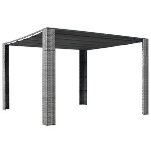 vidaXL pavillon med tag polyrattan 300x300x220 cm gr&aring; antracitgr&aring;