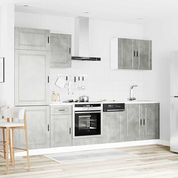 vidaXL 7-delt k&oslash;kkenskabss&aelig;t "Porto" betongr&aring; konstrueret tr&aelig;