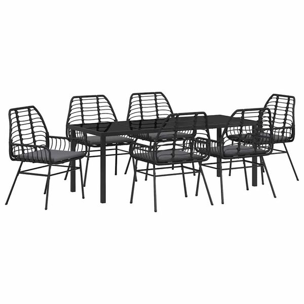 vidaXL Have Spisebordss&aelig;t 7 pcs Sort polyrattan