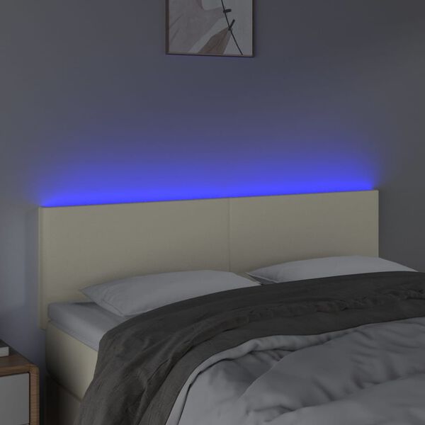 vidaXL sengegavl med LED-lys 144x5x78/88 cm kunstl&aelig;der cremefarvet