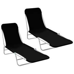 vidaXL foldbare liggestole 2 stk. st&aring;l og stof sort