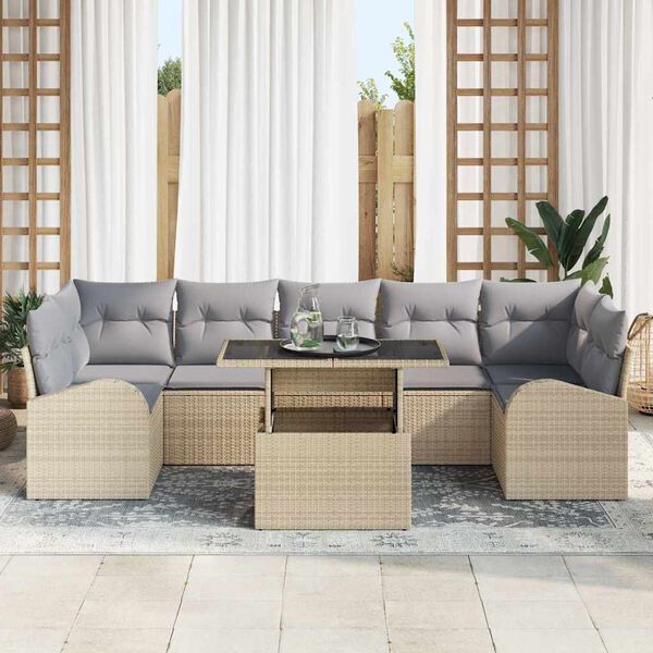 vidaXL Havesofa S&aelig;t med pude med opbevaring 8 pcs Beige Poly Rattan