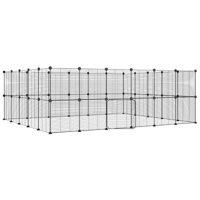 vidaXL 44-panels kæledyrsindhegning med låge 35x35 cm stål sort
